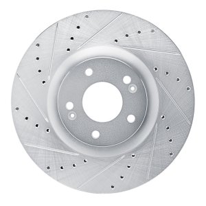 Hyundai Santa Fe Brake Rotor (1) - Front Left - R1 Concepts - Drilled & Slotted - Silver - `21-`25